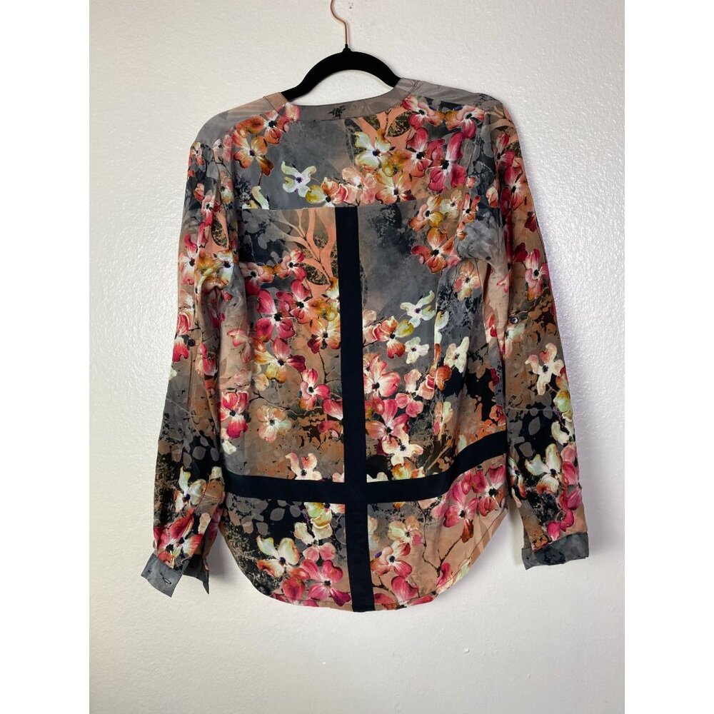 Tolani Floral 100% Silk Long Sleeve Button Up Top Women Size XS Lightweight Boho - Picture 11 of 12